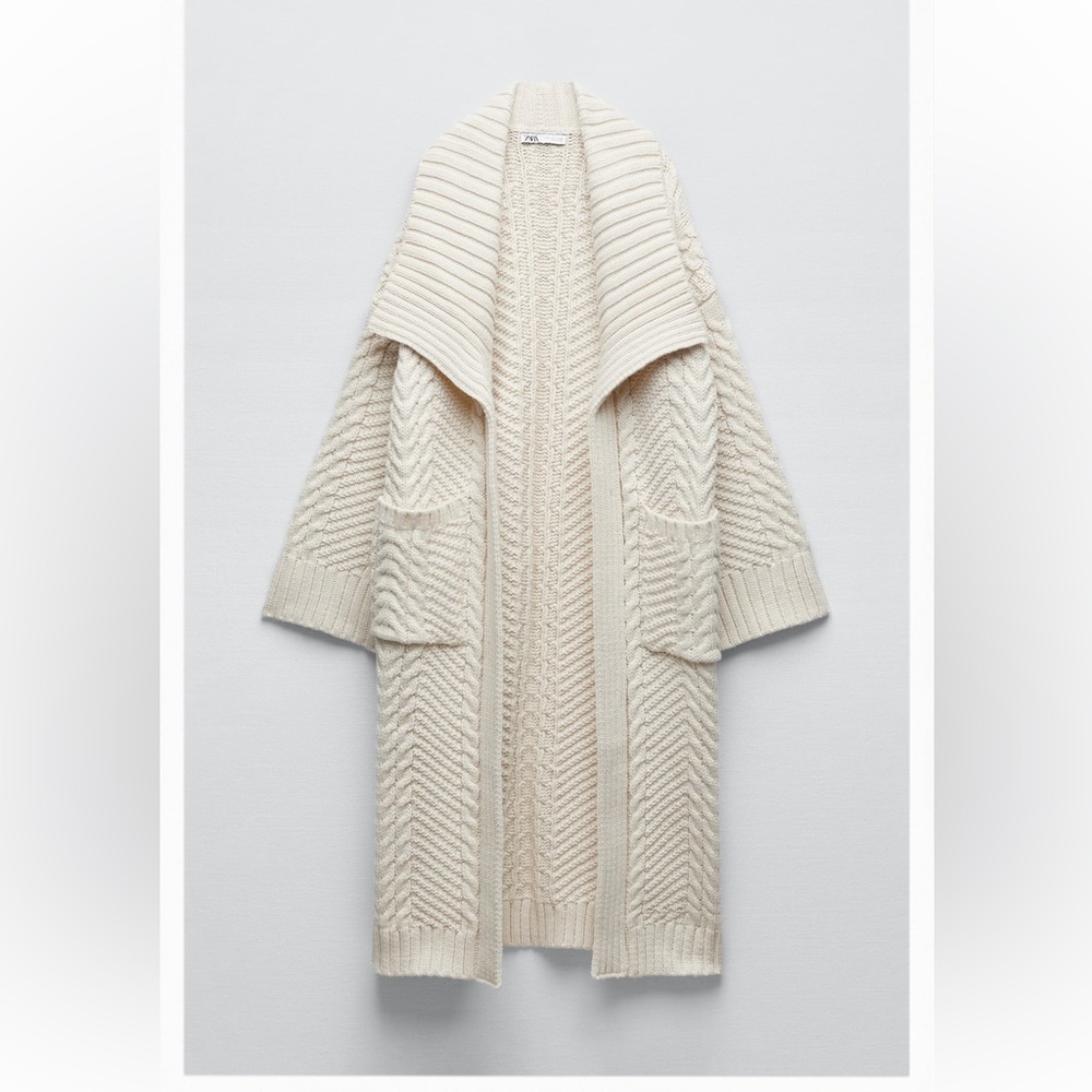 Long cable knit coat